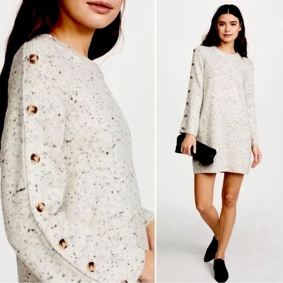 MADEWELL Donegal Button Bell Sleeve Sweater Dress Ivory Grey Size M - Picture 2 of 15